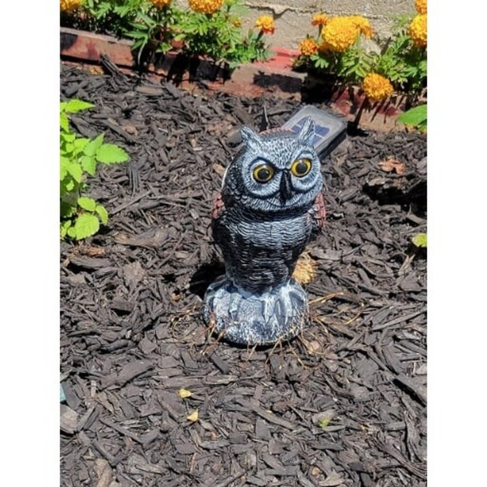 2 Pack Bird Scarecrow Fake Owl Sculpture, 10.6 Inch Height Golden Rotating Head